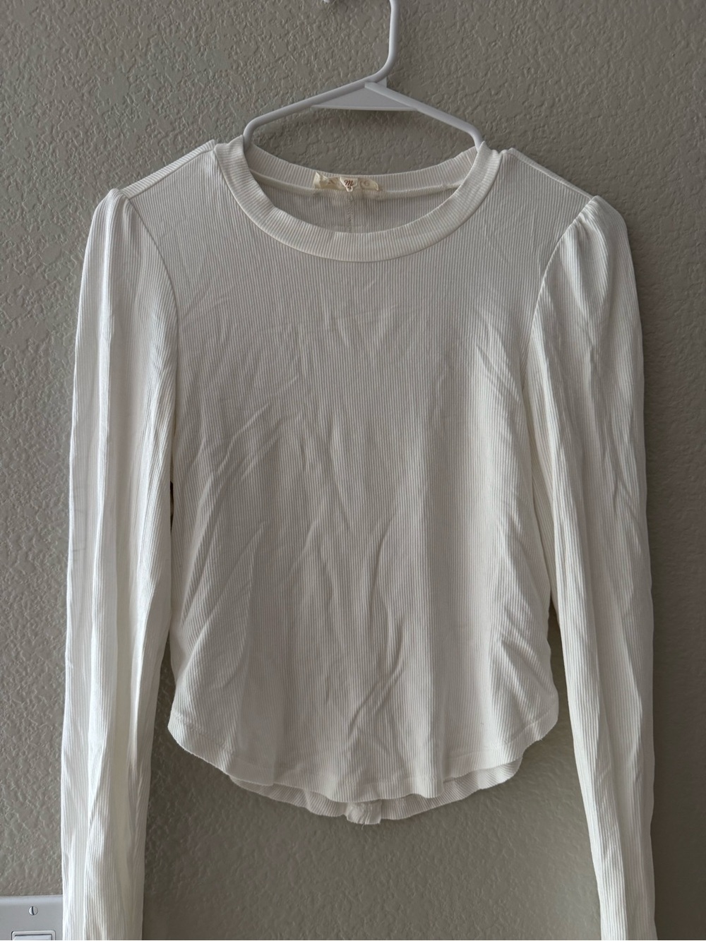 Listicle Cream Ribbed Long-Sleeve Crew Top